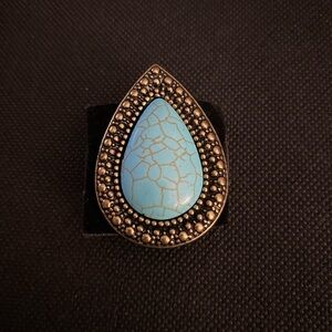 ❣️Large brass Turquoise crackle stone Teardrop Ring❣️*
